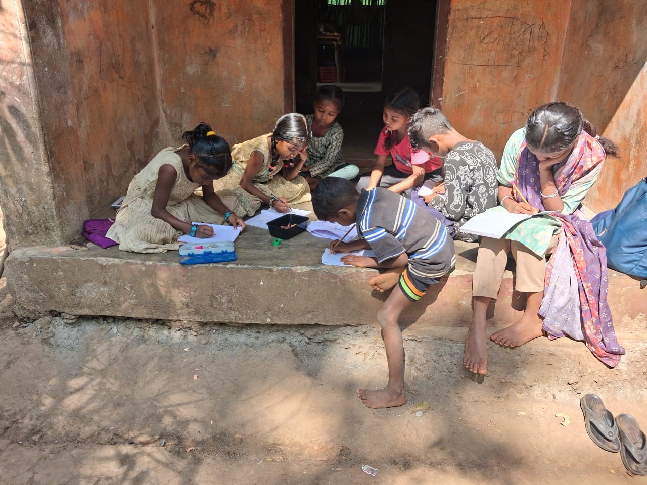 A village learning centre session in progress